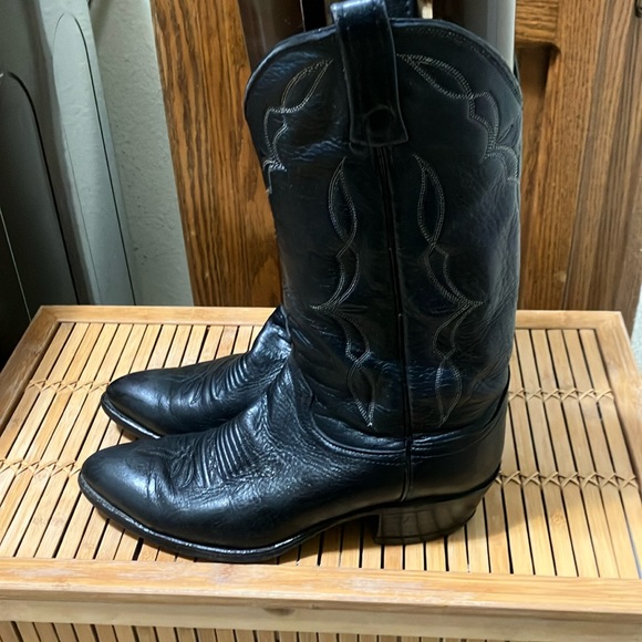 🤠🖤Vintage Dan Post Black Leather W/White Stiching Men’s Western Boots Size 8 W - Picture 4 of 8